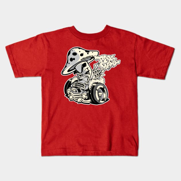 Mushroom Man on Wheels Kids T-Shirt by trev4000